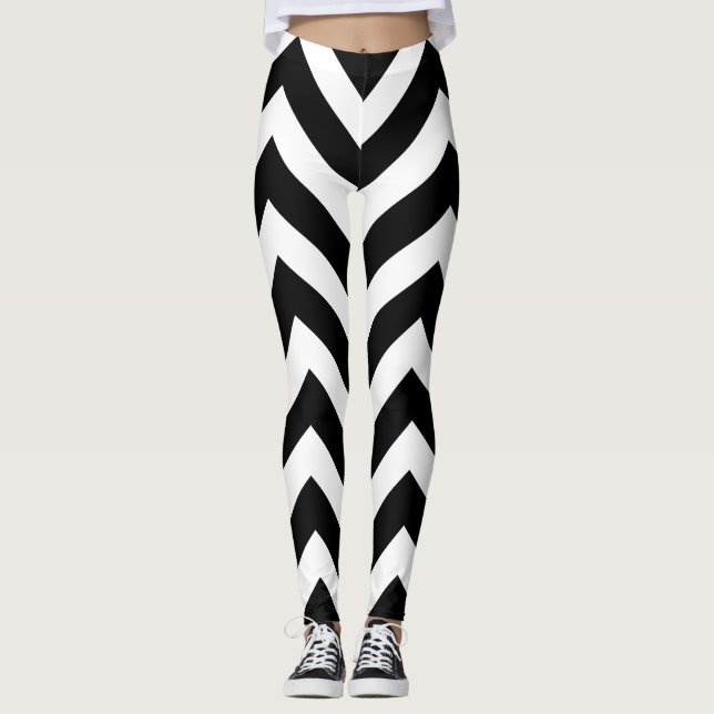 Black and White Large Size Chevron Leggings (Front)