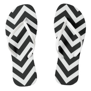Black and White Large Size Chevron Stripes Thongs