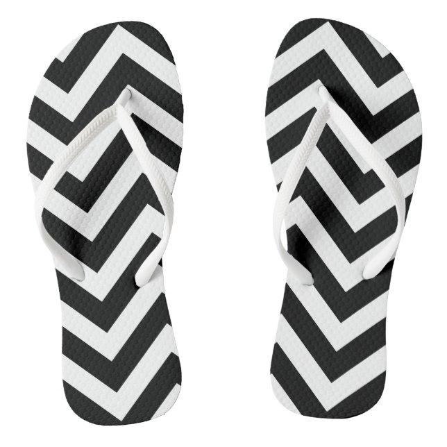 Black and White Large Size Chevron Stripes Thongs (Footbed)