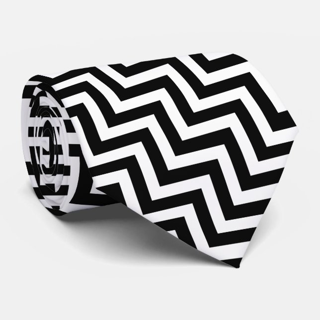 Black and White Large Size Diagonal Chevron Tie (Rolled)