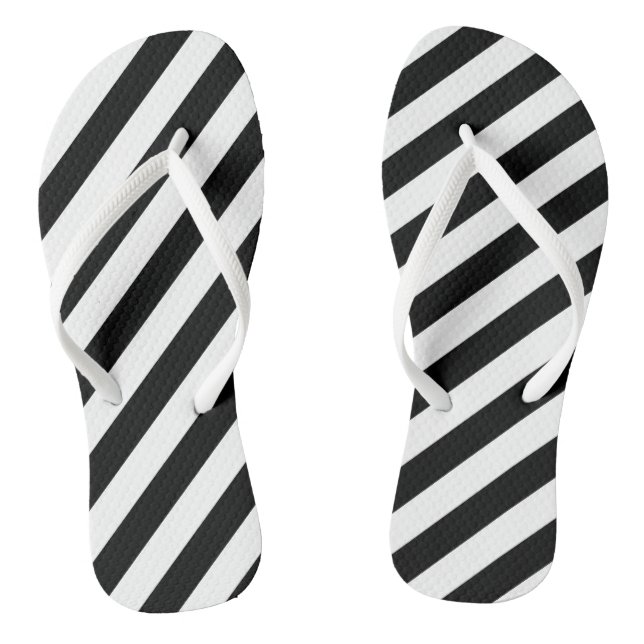 Black and White Large Size Diagonal Stripes Thongs (Footbed)