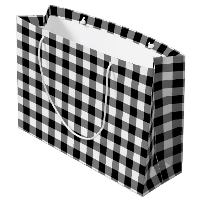 Black and White Large Size Gingham Checks Large Gift Bag (Back Angled)