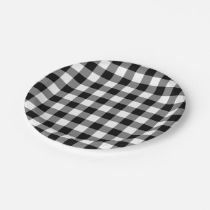 Black and White Large Size Gingham Checks Paper Plate