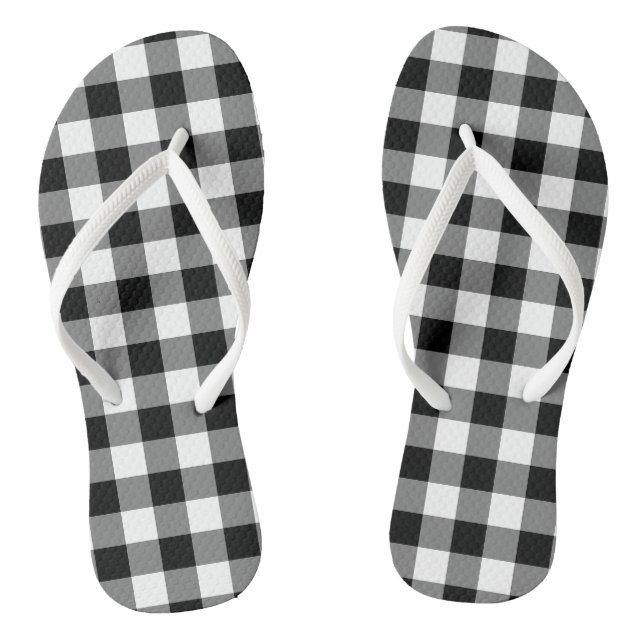 Black and White Large Size Gingham Checks Thongs (Footbed)