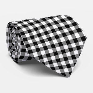 Black and White Large Size Gingham Checks Tie