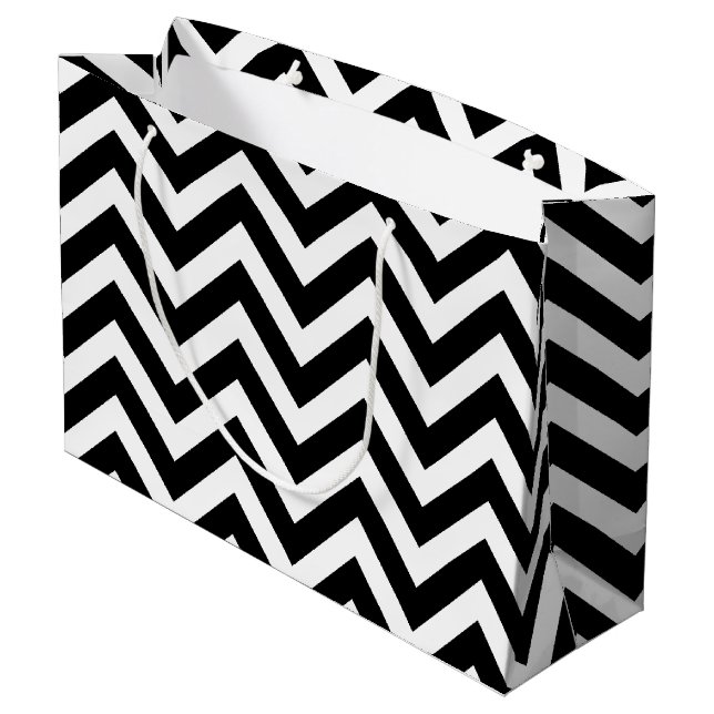 Black and White Large Size Horizontal Chevron Gift Bag (Back Angled)