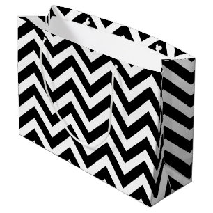 Black and White Large Size Horizontal Chevron Large Gift Bag