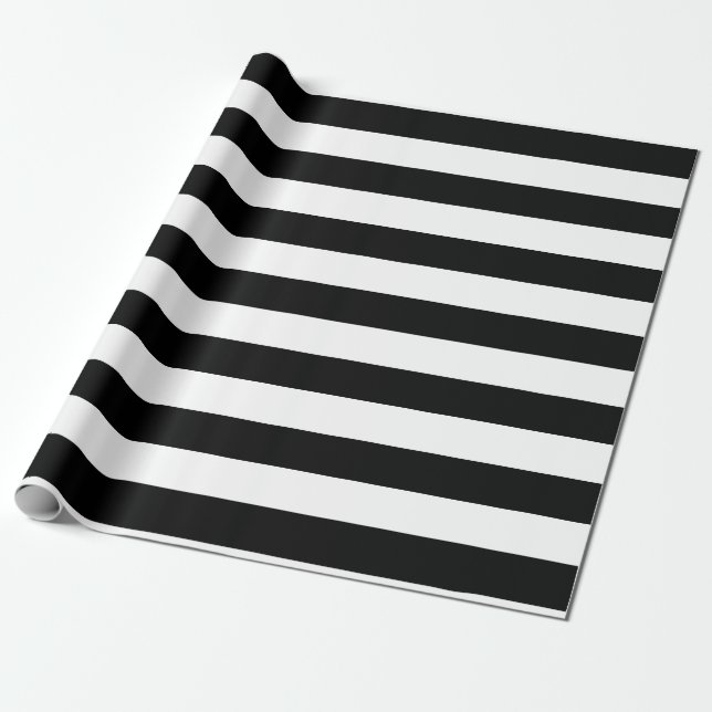 Black and White Large Size Horizontal Stripes Wrapping Paper (Unrolled)