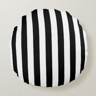 Black and White Large Size Stripes Round Cushion