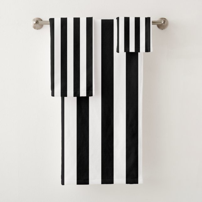 Black and White Large Size Vertical Stripes Bath Towel Set (Insitu)