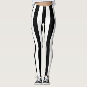 Black and White Large Size Vertical Stripes Leggings