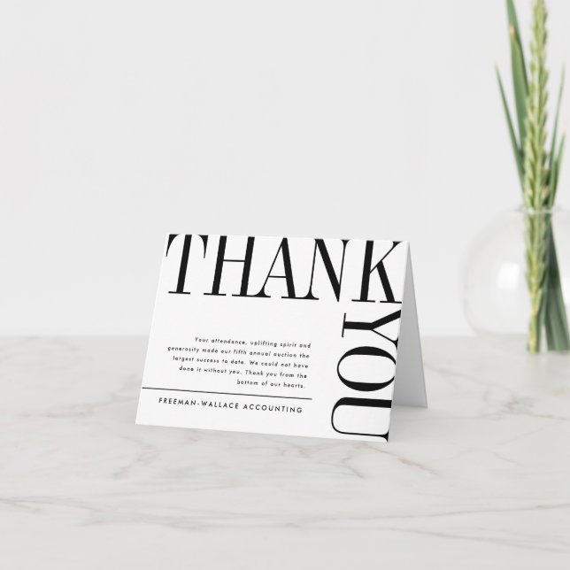 Black and White Large Text Thank You Card (Front)