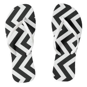 Black and White Large Vertical Chevron Stripes Thongs