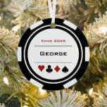 Black And White Las Vegas Poker Chip Christmas Metal Tree Decoration<br><div class="desc">Looking for a gift for your favourite gambler? Give them this fun black,  white,  and red casino poker chip Christmas ornament. Personalise it with their name and year for an extra personal touch!</div>
