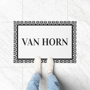Black and White Last Name Doormat Modern Design
