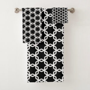 Black and White Lattice Pattern Bath Towel Set