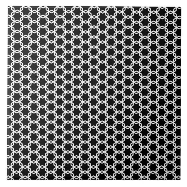 Black and White Lattice Pattern  Ceramic Tile (Front)