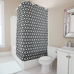 Black and White Lattice Star Pattern   Shower Curtain