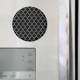 Black And White Latticework, Quatrefoil, Trellis Magnet