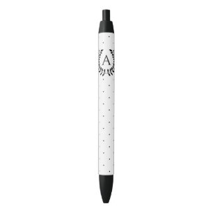 Black And White Laurel Monogram Polka Dot Pattern Ink Pen