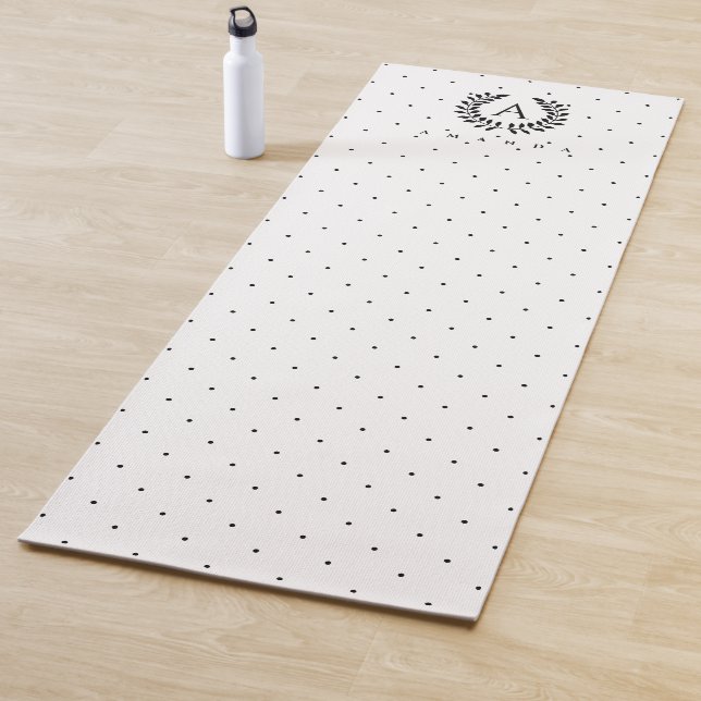 Black And White Laurel Monogram Polka Dot Pattern Yoga Mat (In Situ)