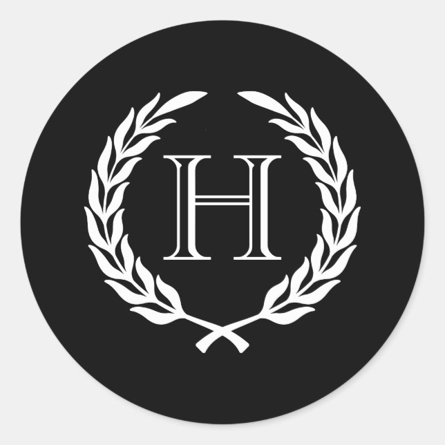 Black and White Laurel Wreath Classic Round Sticker (Front)