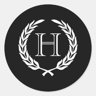 Black and White Laurel Wreath Classic Round Sticker