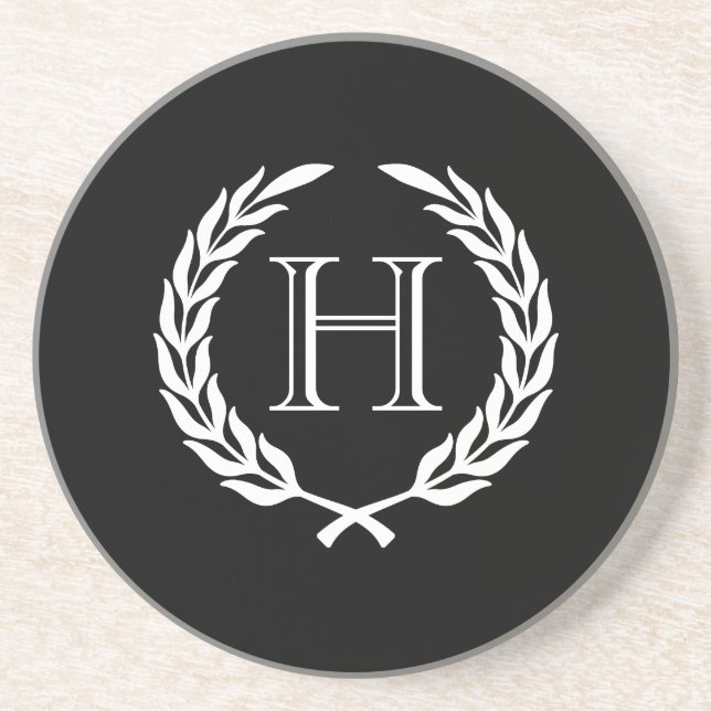 Black and White Laurel Wreath Coaster (Front)