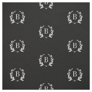 Black and White Laurel Wreath Monogram Fabric