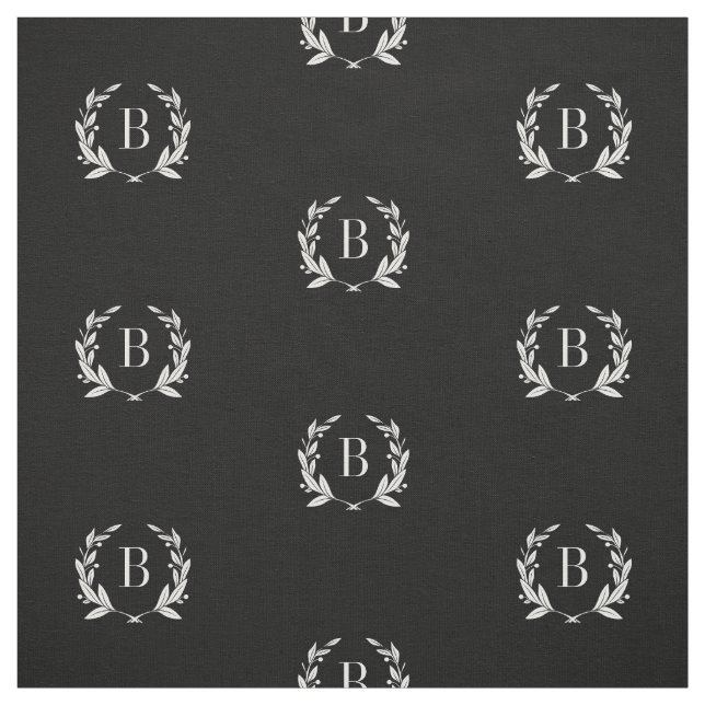 Black and White Laurel Wreath Monogram Fabric (Swatch)