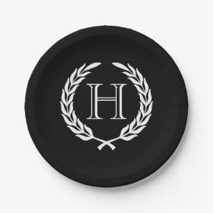 Black and White Laurel Wreath Paper Plate