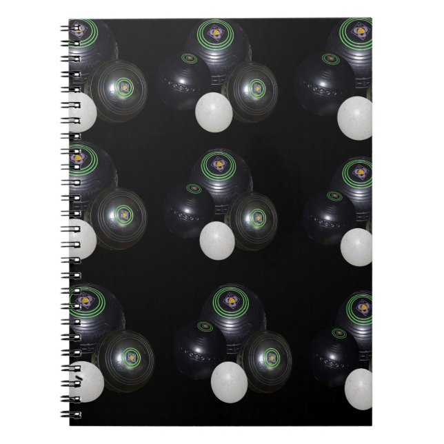 Black And White Lawn Bowls Pattern. Notebook (Front)