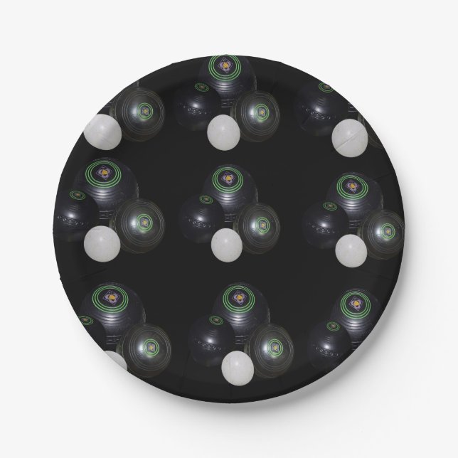 Black And White Lawn Bowls Pattern, Paper Plate (Front)