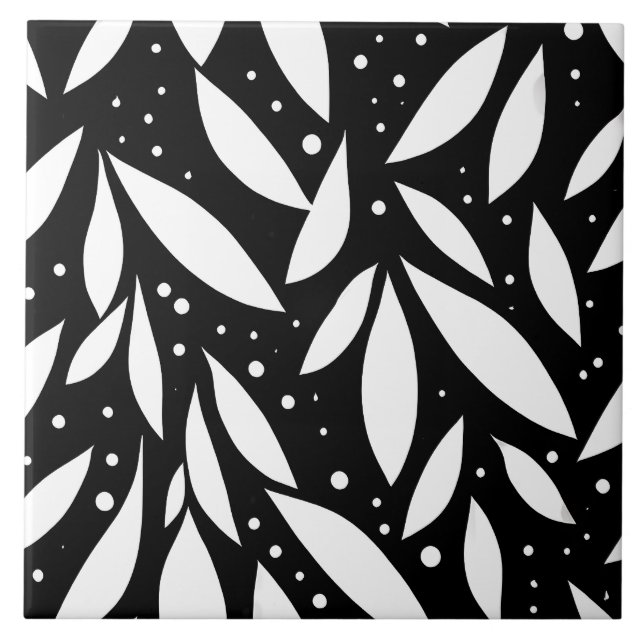 Black and White Leaf Foliage  Ceramic Tile (Front)