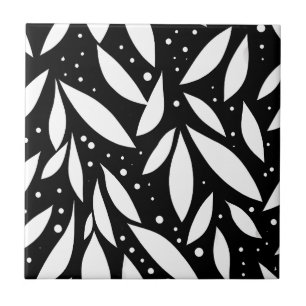Black and White Leaf Foliage Ceramic Tile