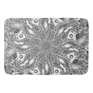 Black and white leaf mandala bath mat