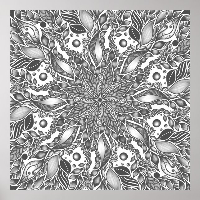Black and white leaf mandala canvas print (Front)