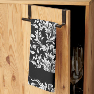 Black and White Leaf Pattern Kitchen Towel