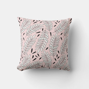 Black and white leaf pattern with pink background cushion