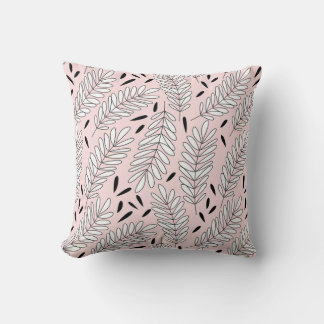 Black and white leaf pattern with pink background cushion