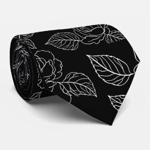 Black And White Leafy NeckTie