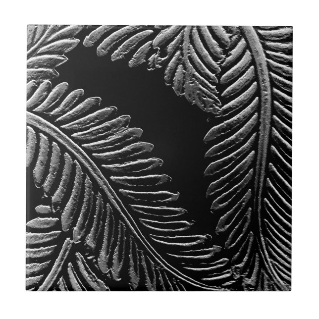 Black and White Leaves Ceramic Tile (Front)