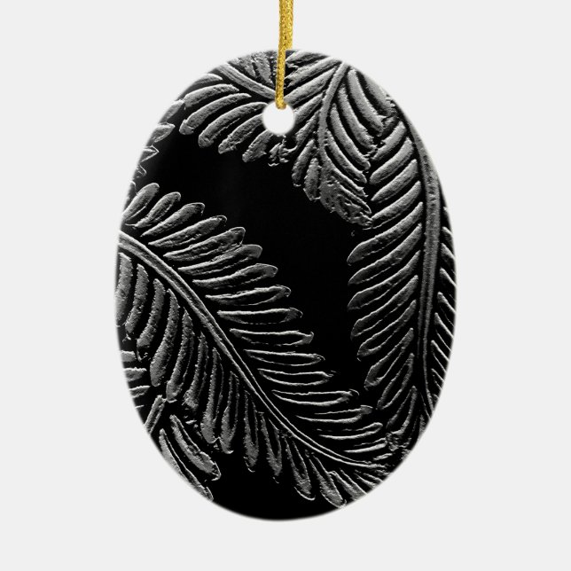 Black and White Leaves Ceramic Tree Decoration (Front)