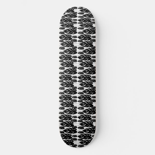 Black and White Leaves Design Skateboard (Front)