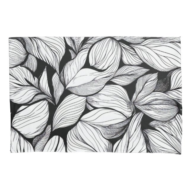 Black And White Leaves Pattern Pillowcase (Front)