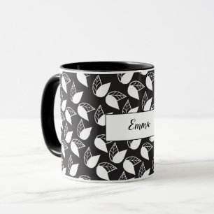 Black and white leaves personalised mug