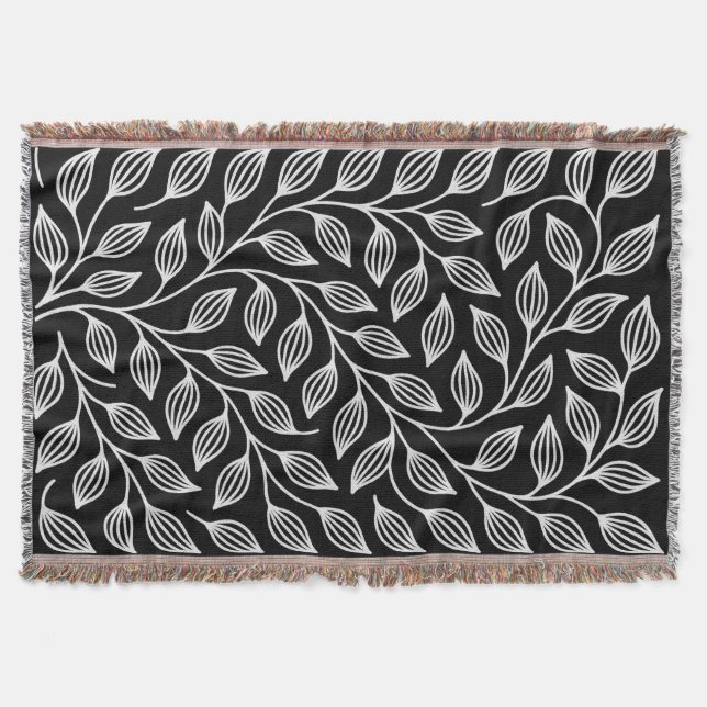 Black and White Leaves Throw Blanket (Front)