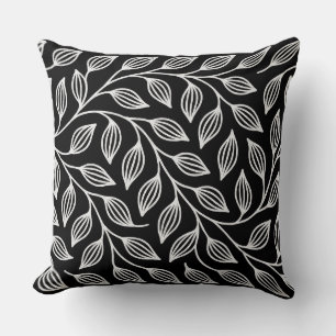 Black and White Leaves Throw Pillow