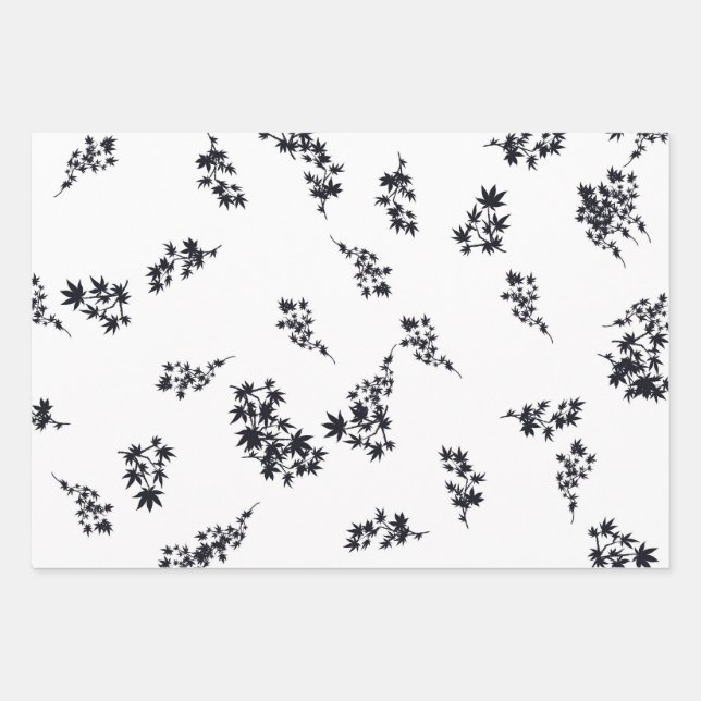 Black and White Leaves Wrapping Paper Sheet (Front)