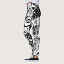 Black And White Leggings with Printed Graffiti Art